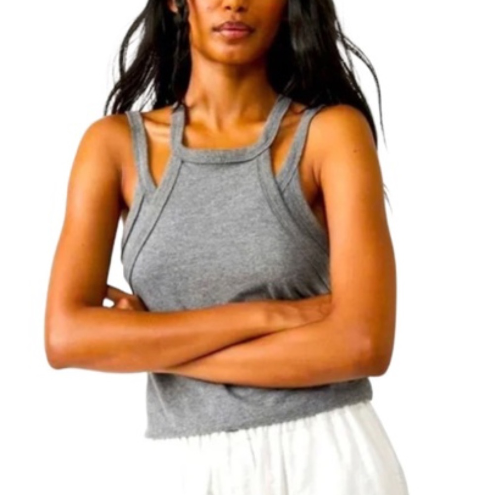 Free People Two Times The Charm Tank Heather Gray Size Medium NWT